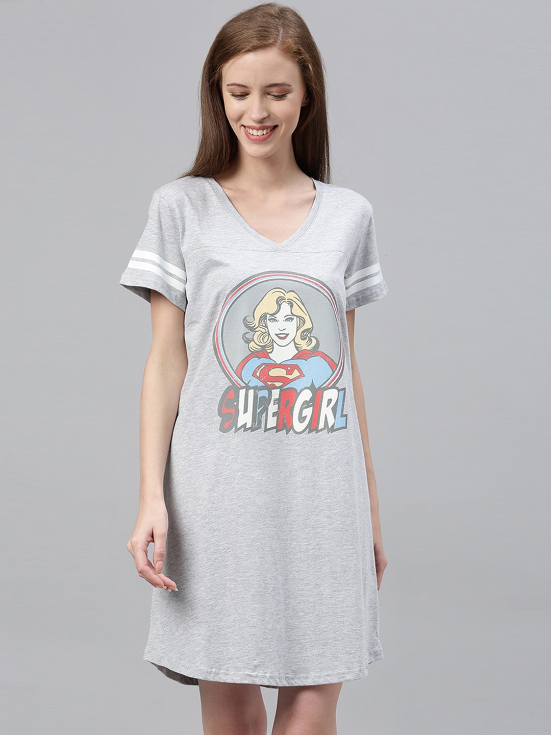 

Snarky Gal Grey Super Girl Printed Pure Cotton Nightdress