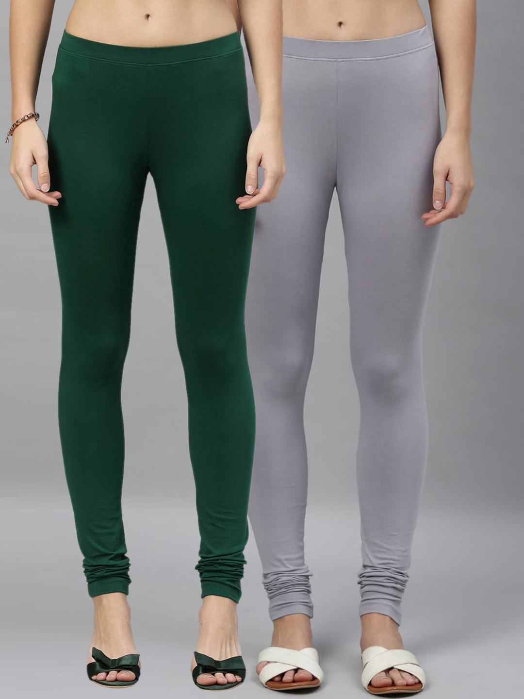 

Kryptic Women Pack of 2 Solid Churidar Leggings, Green