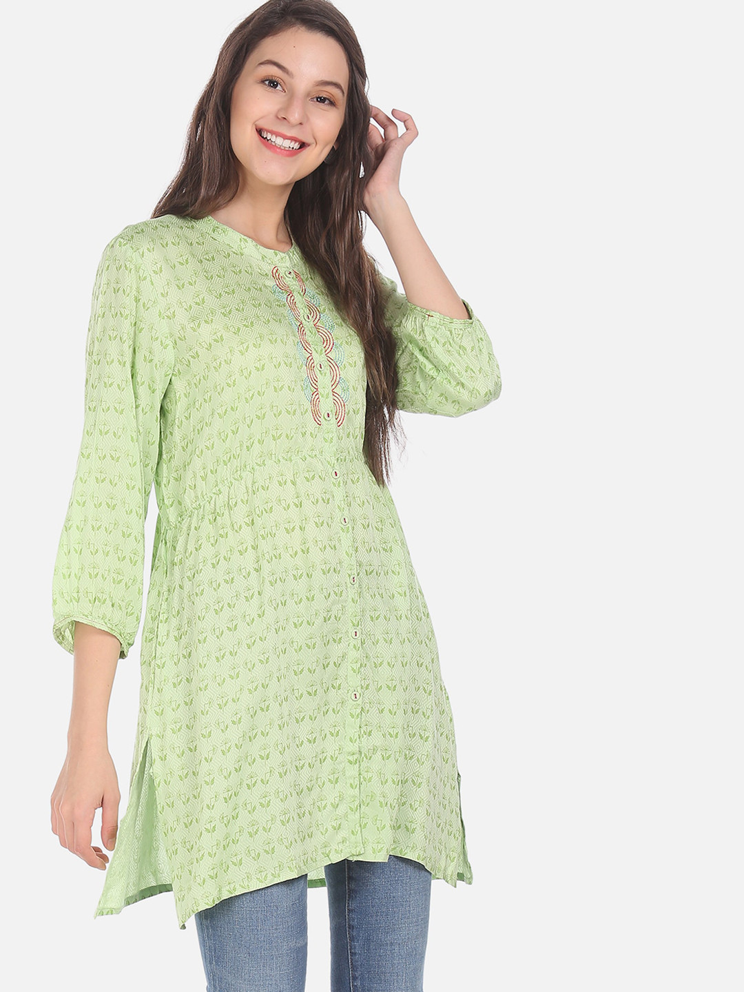 

Karigari Women Green Printed A-Line Kurta