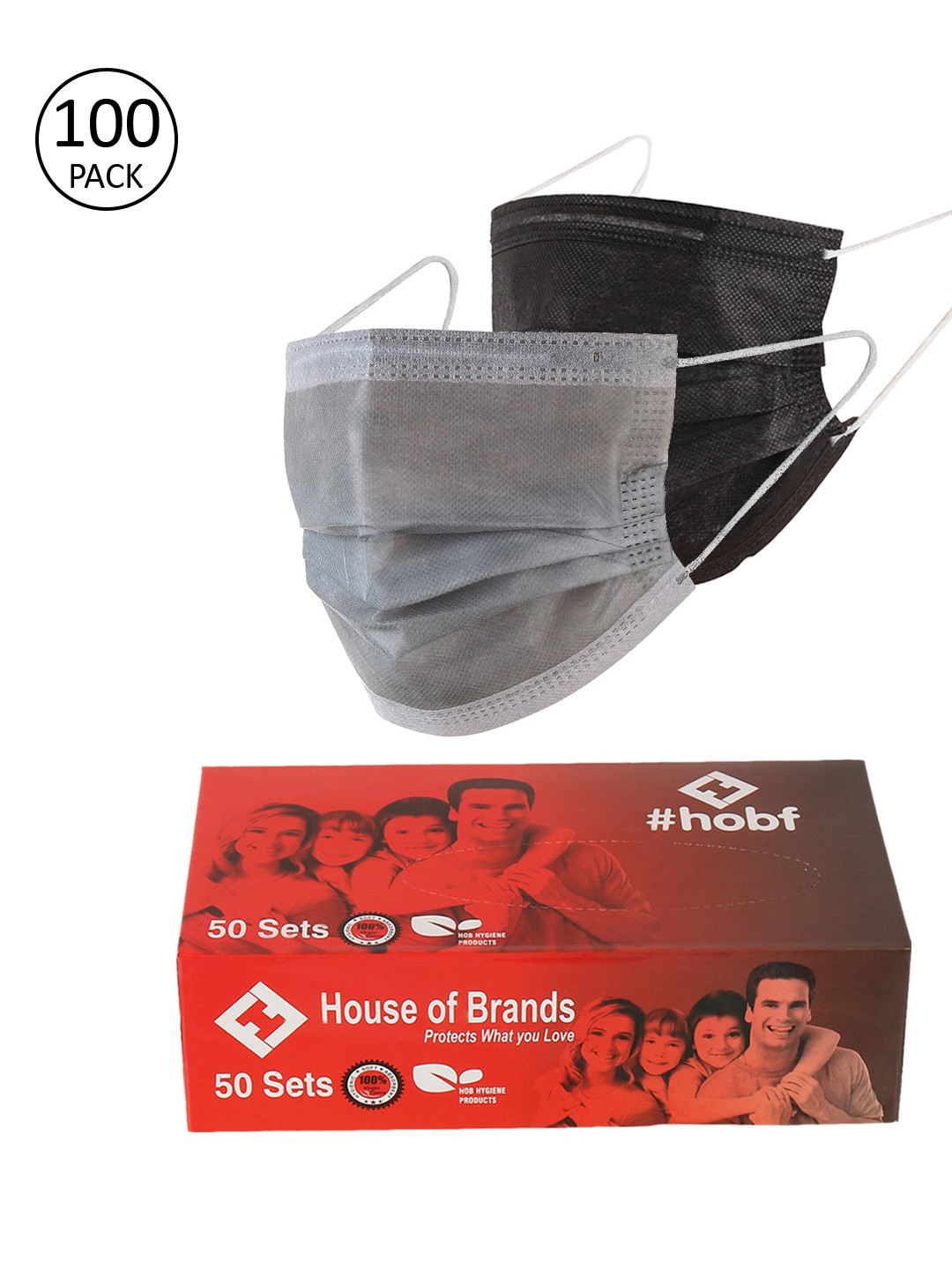 

LONDON FASHION hob Pack Of 100 Solid 3-Ply Anti-Pollution Ultrasonic Surgical Mask With Nose-Pin, Black