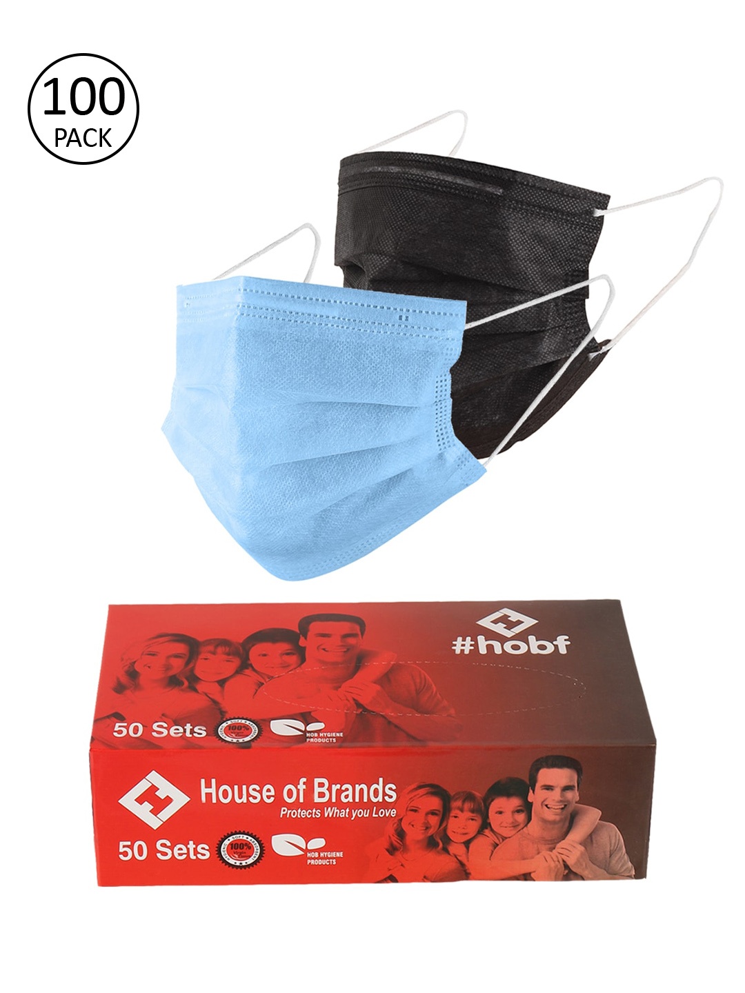 

LONDON FASHION hob Unisex Pack of 100 3-Ply Anti-Pollution Disposable Ultrasonic Surgical Masks, Black