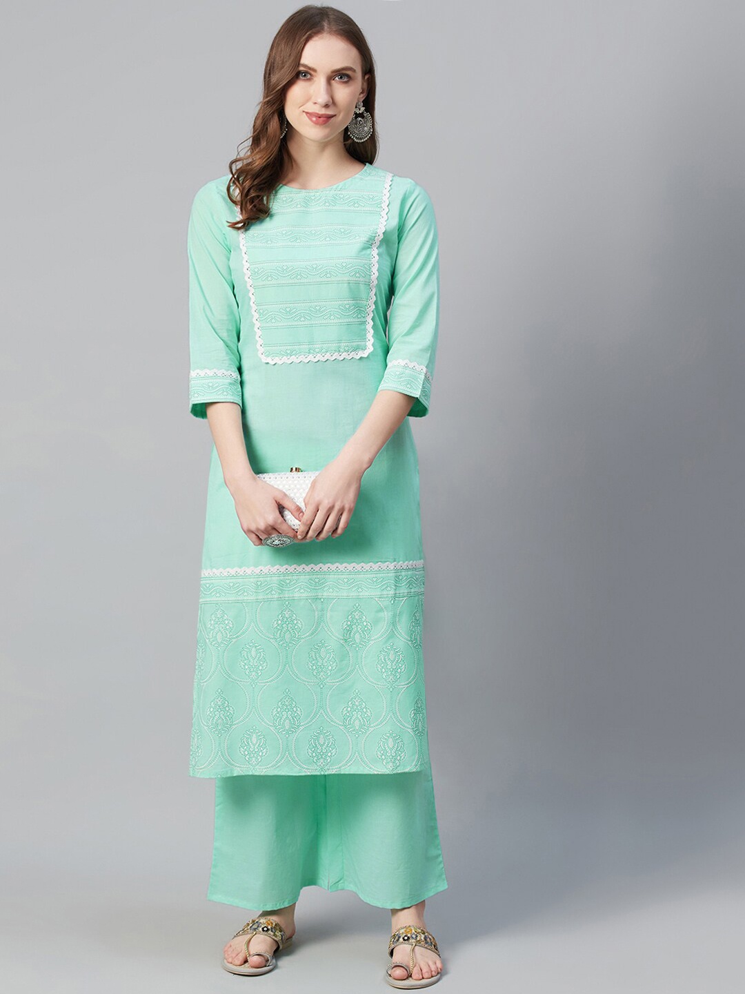 

ZIYAA Women Green Printed Straight Kurta