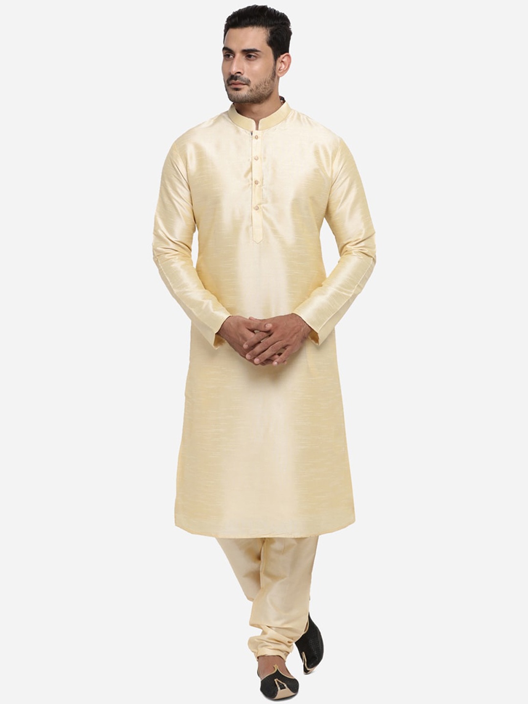 

azania Men Gold-Toned Solid Kurta with Pyjamas