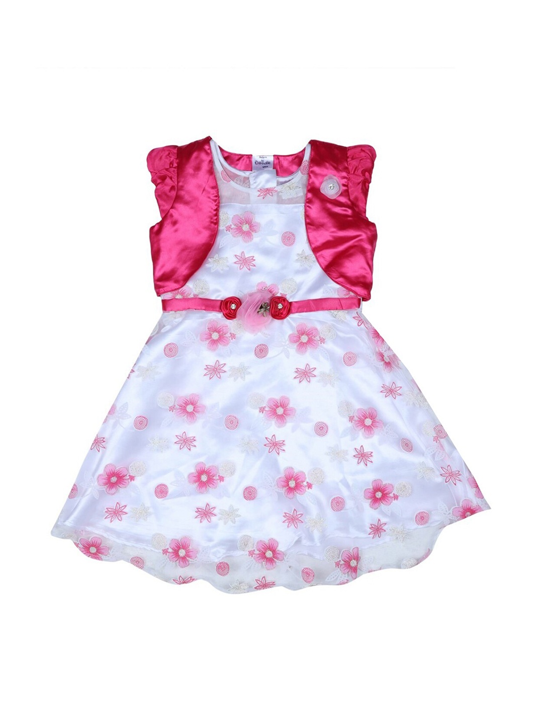 

Doodle Girls Pink & White Floral Printed Fit and Flare Dress with Shrug