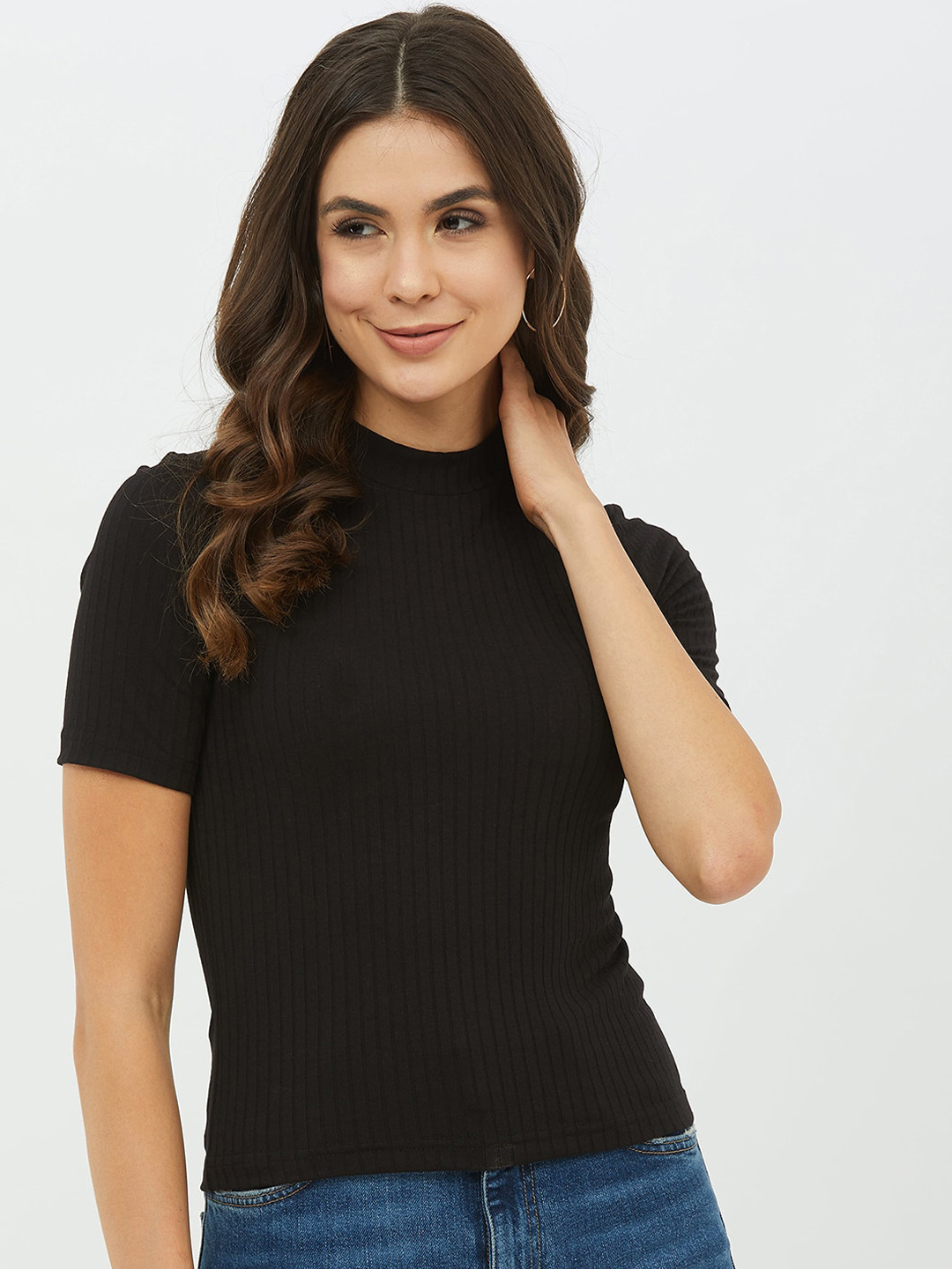 

Harpa Women Black Self Design Fitted Top