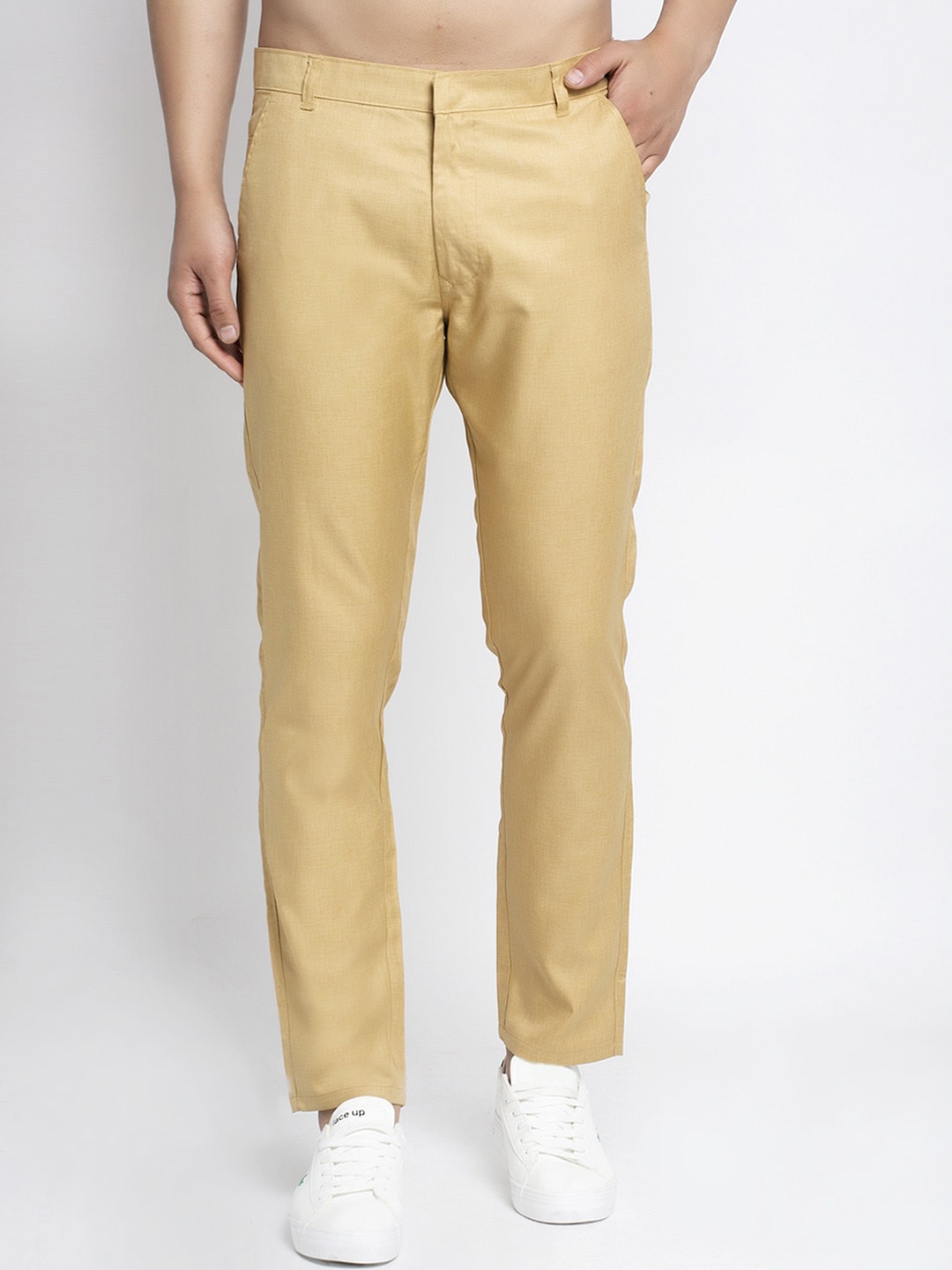 

JAINISH Men Beige Slim Fit Solid Regular Trousers