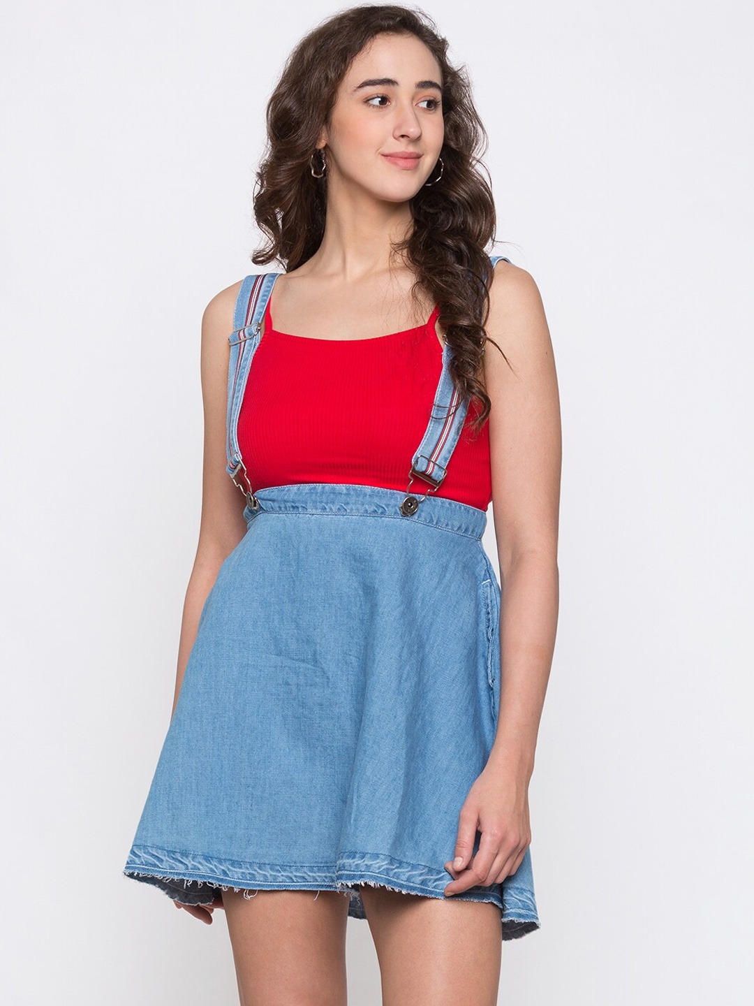 

Globus Women Blue Solid Mini A-Line Pure Cotton Skirt