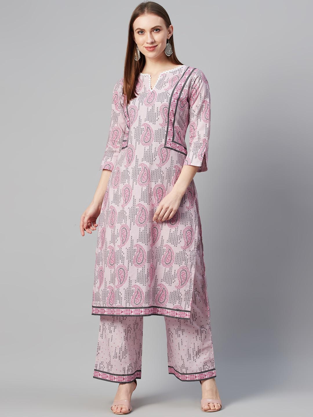 

ZIYAA Women Pink Printed Straight Kurta