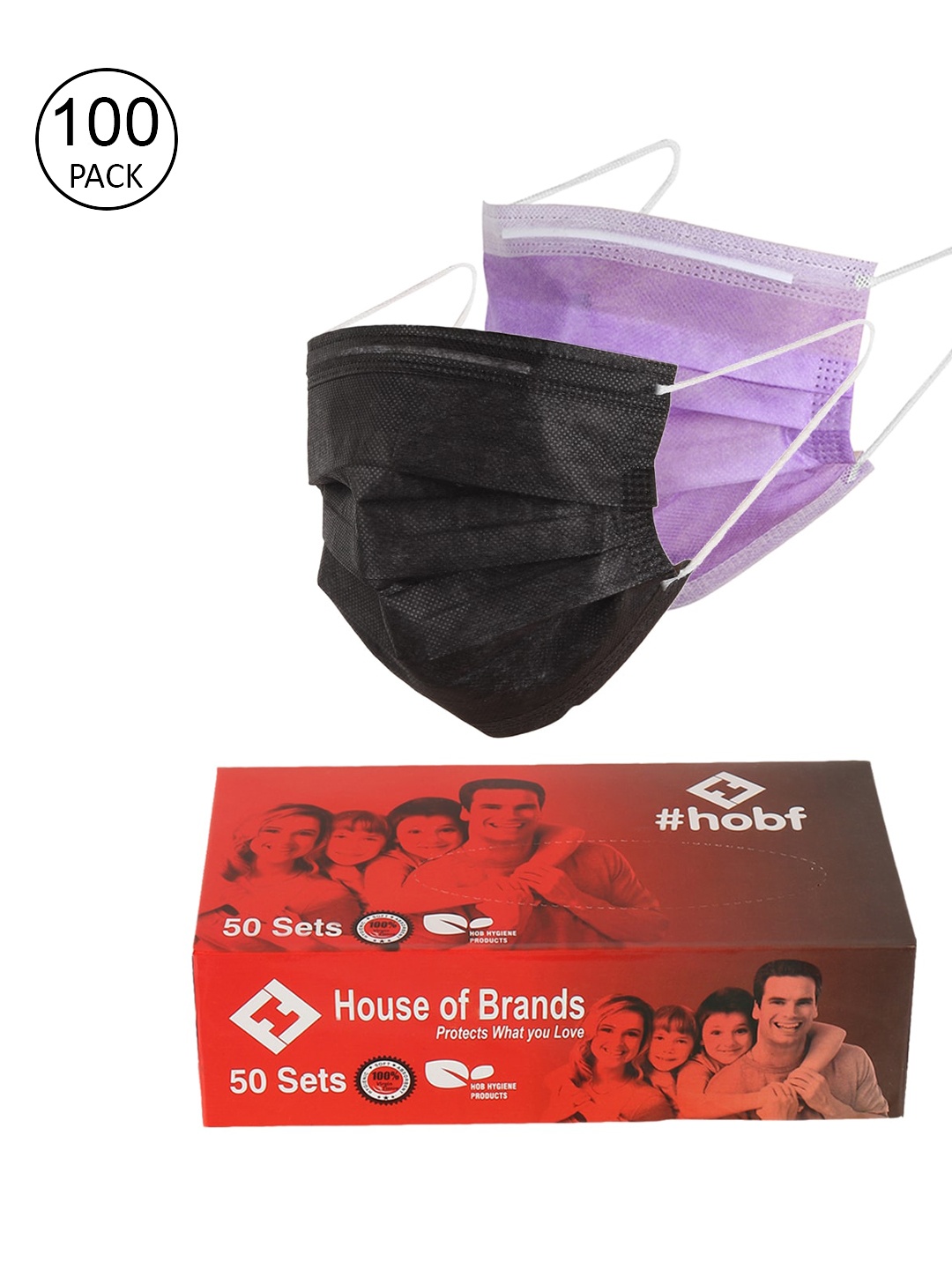 

LONDON FASHION hob Unisex Pack Of 100 3-Ply Ultrasonic Anti-Pollution Disposable Masks, Black