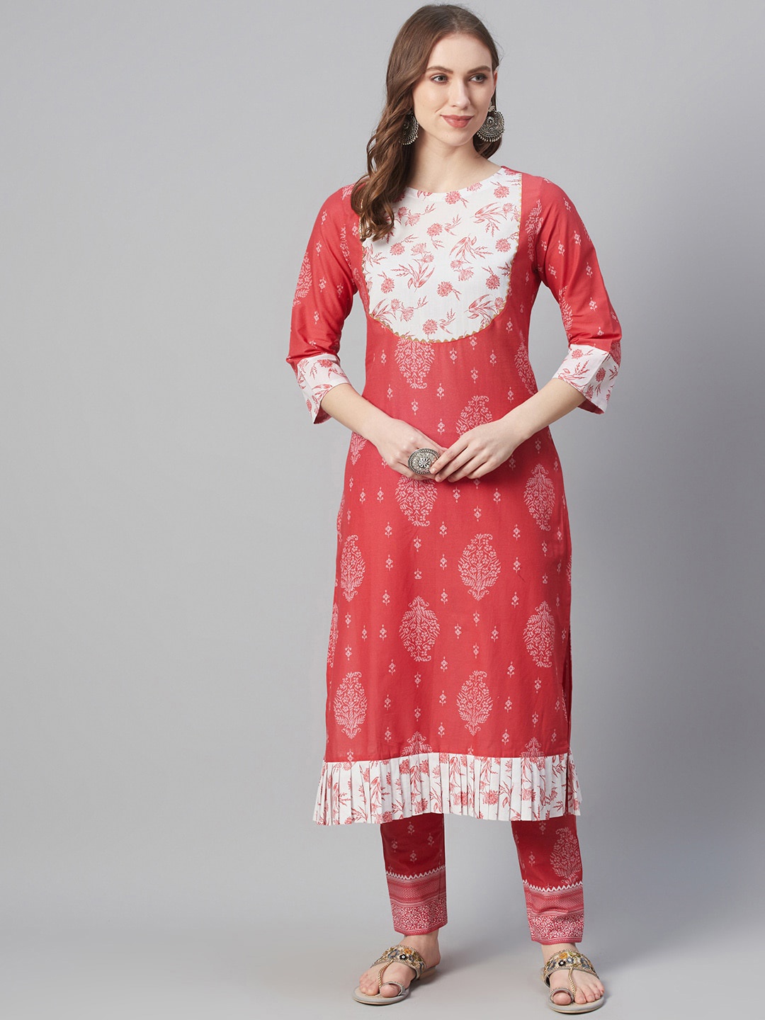 

ZIYAA Women Red Printed Straight Cotton Kurta