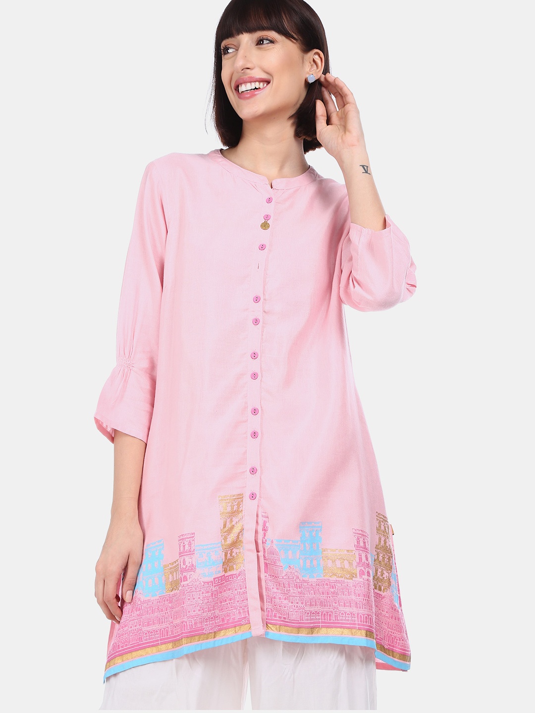

Karigari Women Pink Printed A-Line Kurta