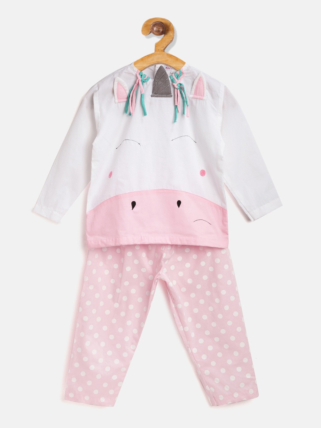 Kids Clan Unisex Kids White & Pink Printed Night Suit