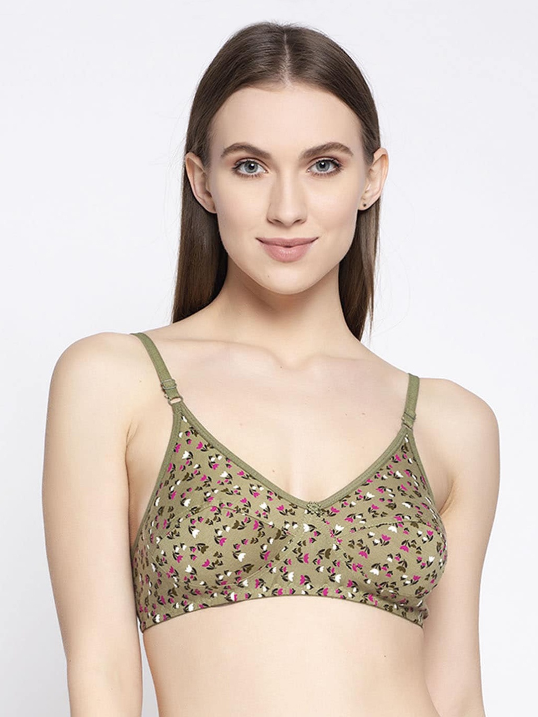 

Quttos Women Green & White Floral Print Non-Padded & Non-Wired Everyday Bra QT-BR-4021