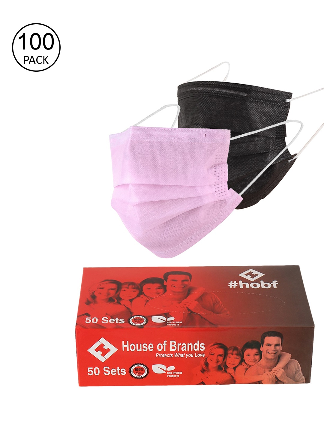 

LONDON FASHION hob Unisex Pack Of 100 3-Ply Ultrasonic Anti-Pollution Disposable Masks With Nose Pin, Black
