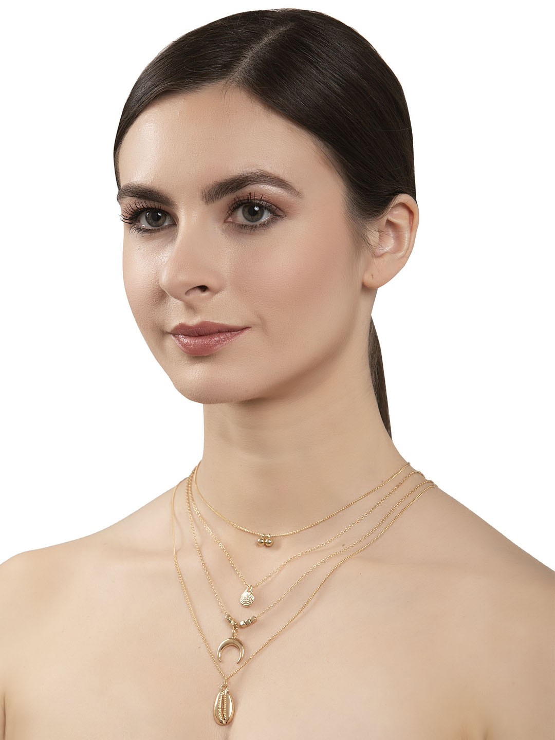 

Shining Diva Fashion Gold-Plated Statement Multi Layer Chain Necklace