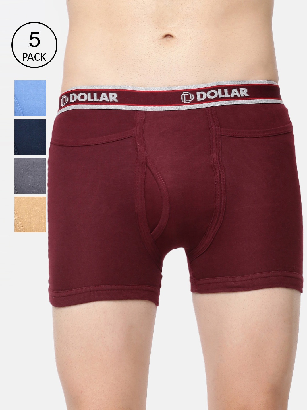 

Dollar Bigboss Men Assorted Pack of 5 Combed Cotton Interlock Trunk