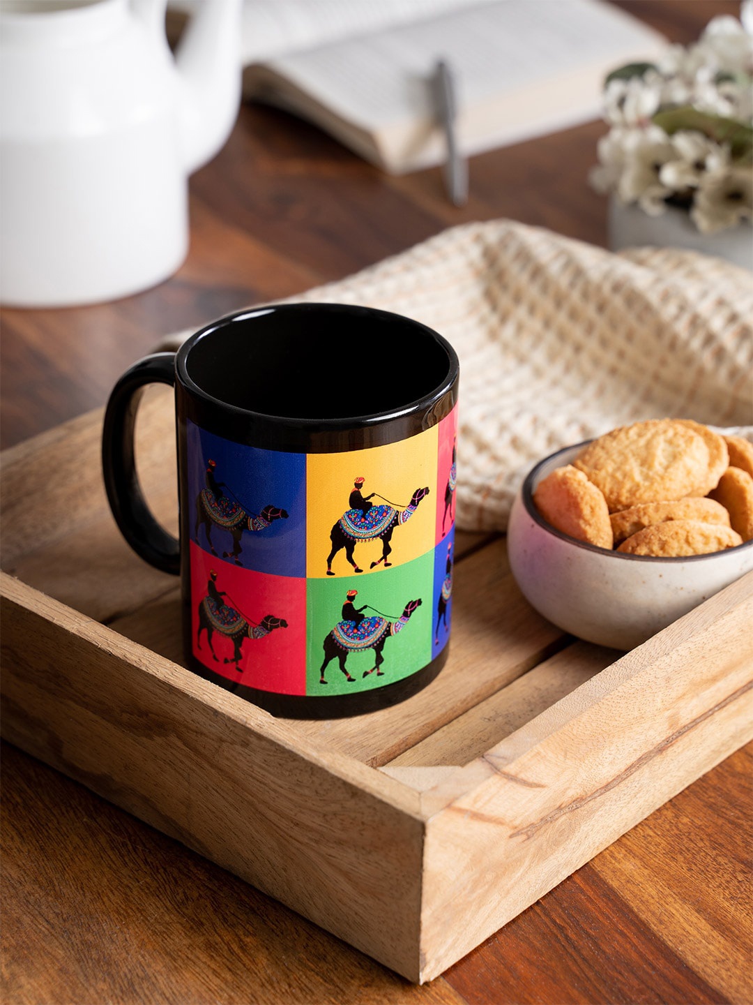 

KOLOROBIA Black & Blue Printed Princely Camel Ceramic Mug