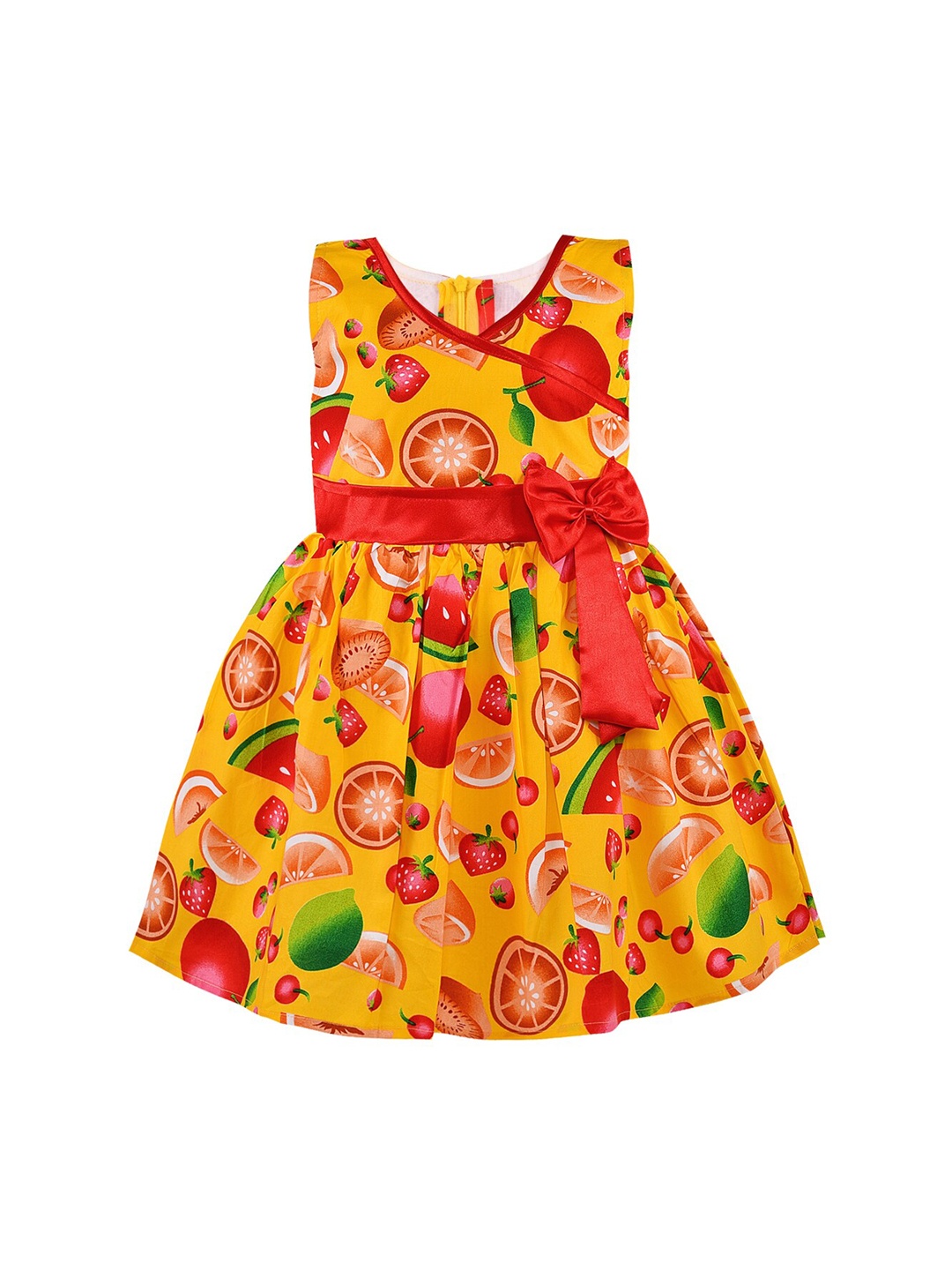 

Wish Karo Girls Yellow Printed Fit and Flare Dress