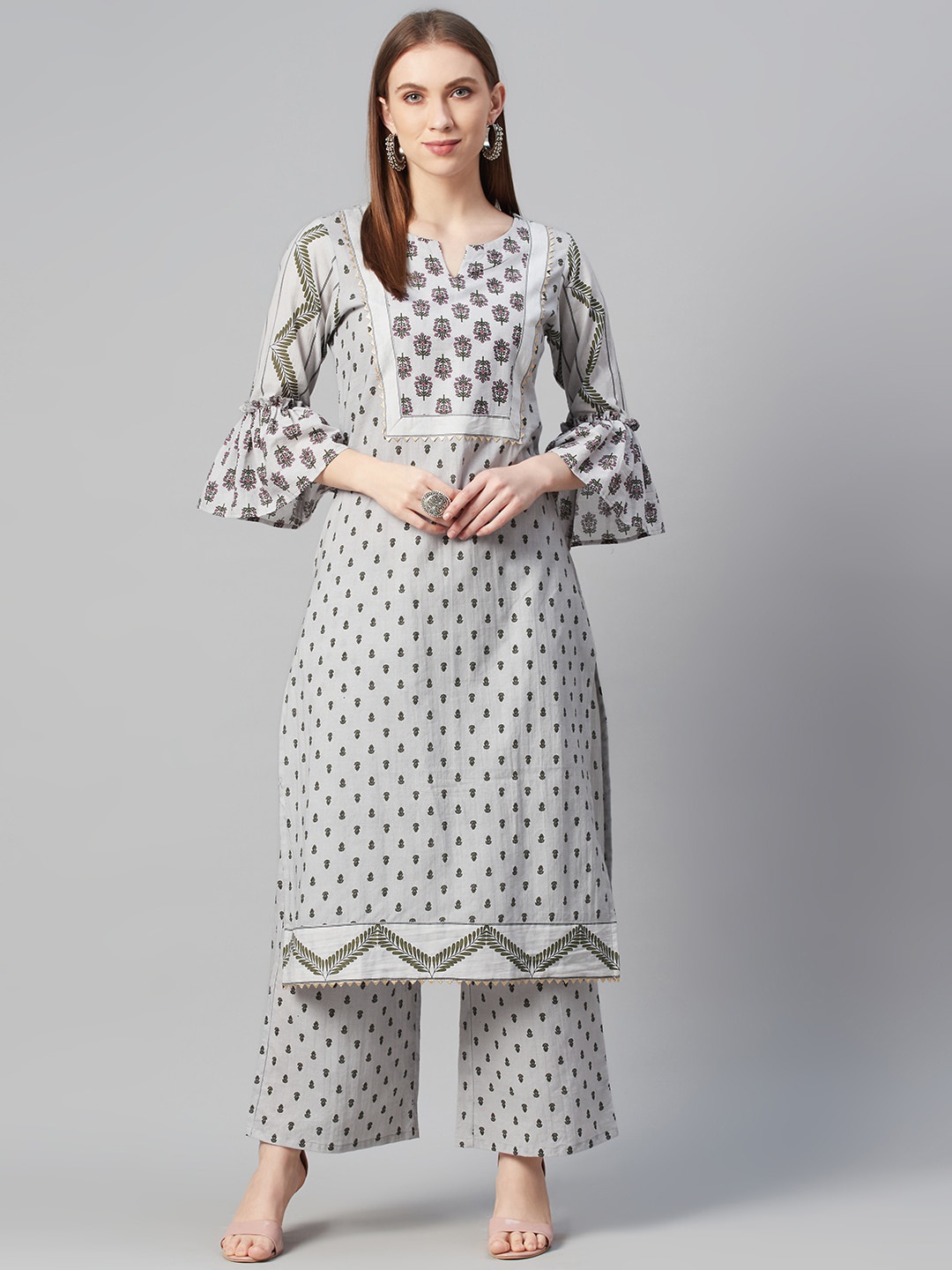 

ZIYAA Women Grey Printed Straight Kurta