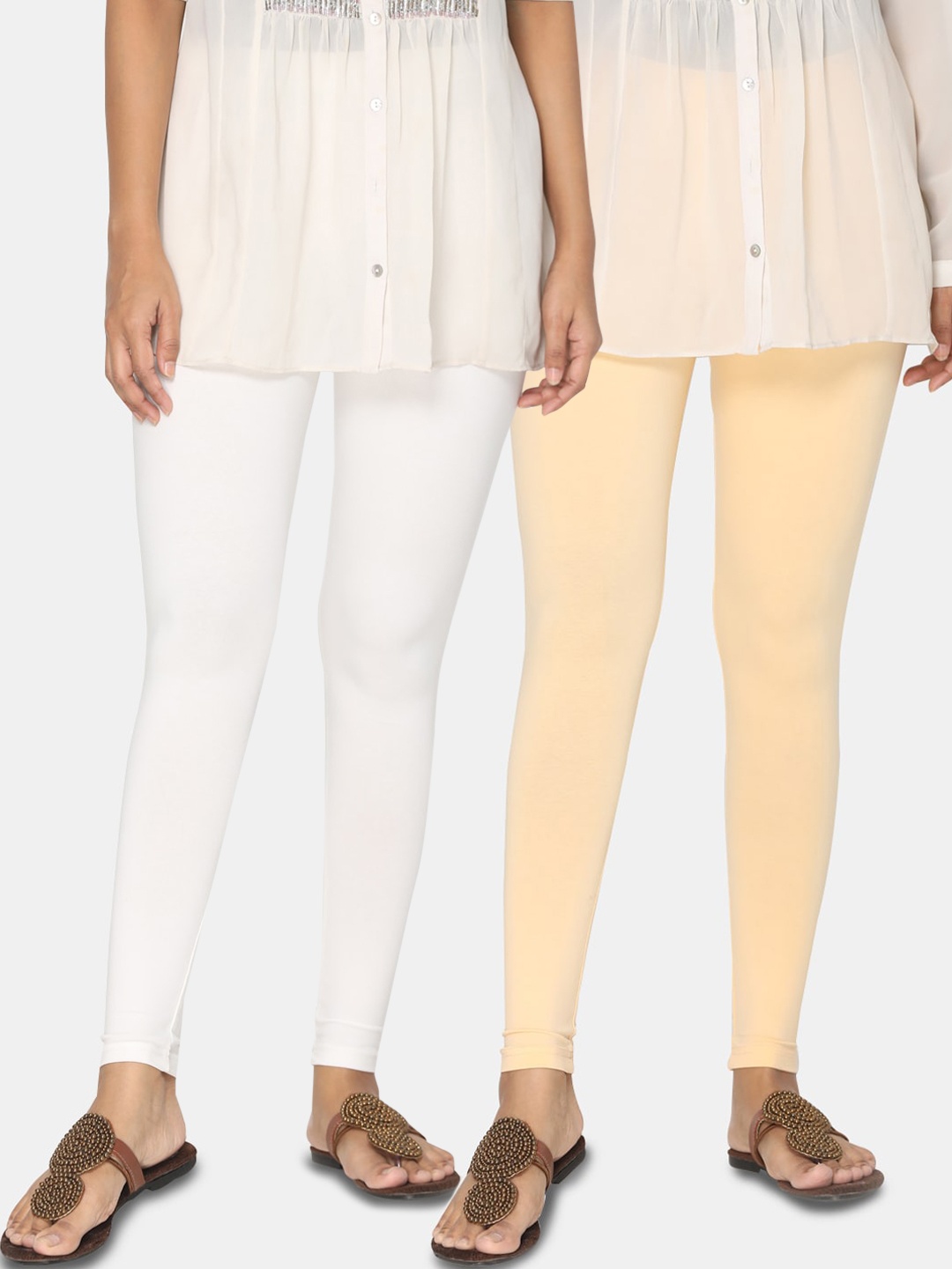 

TSG Bliss Women Pack Of 2 Solid Ankle-Length Leggings, White