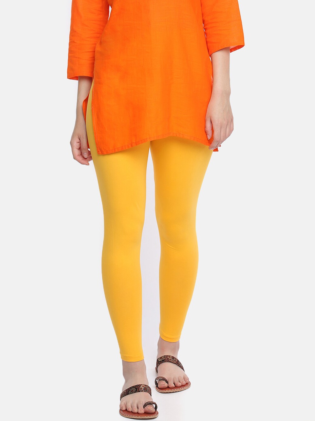 

Dollar Missy Women Yellow Solid Ankle-Length Leggings