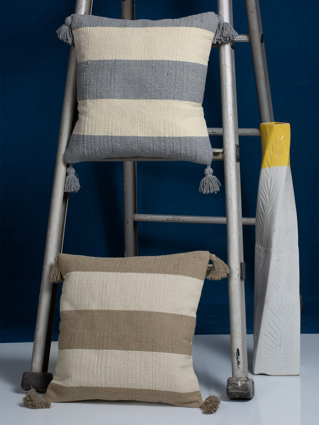 

HOSTA HOMES Set of 2 Beige & White Striped Square Cushion Covers