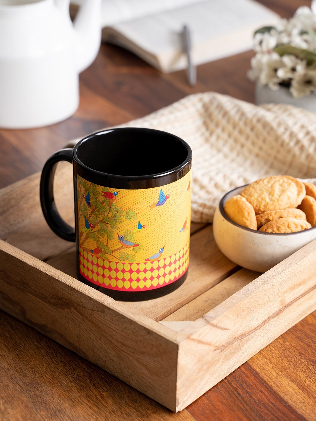 KOLOROBIA Multicoloured Printed Ceramic Gond Art Inspired Mug, Multi