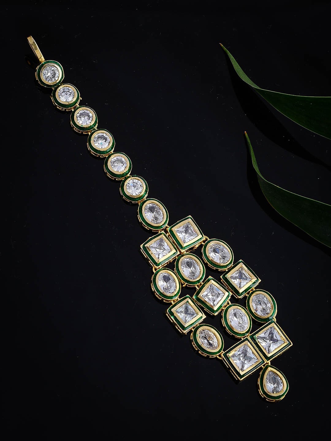 

Silvermerc Designs Gold-Plated White AD-Studded Handcrafted Maang Tikka