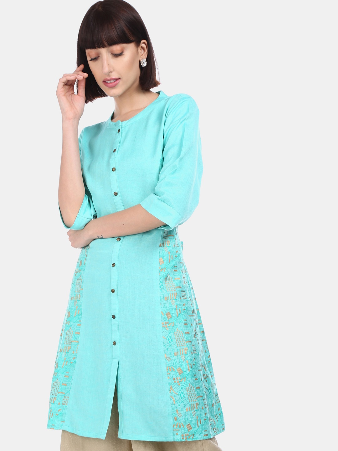 

Karigari Women Blue Printed A-Line Kurta