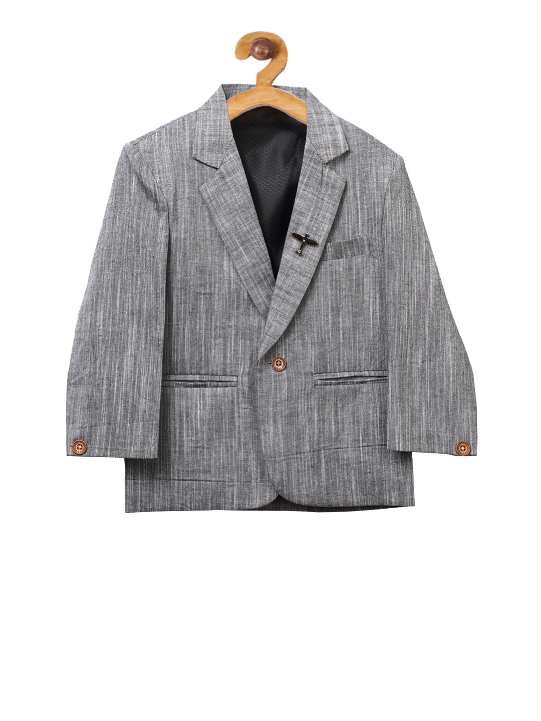 

RIKIDOOS Boys Grey Solid Single-Breasted Casual Blazer