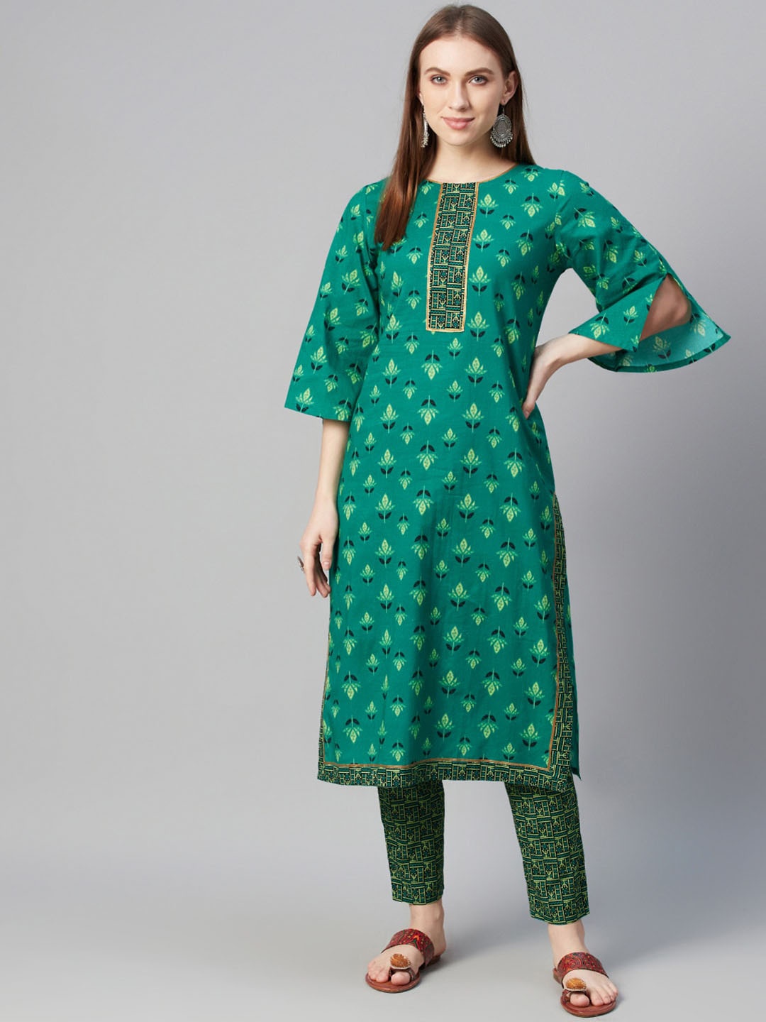 

ZIYAA Women Green Printed A-Line Kurta