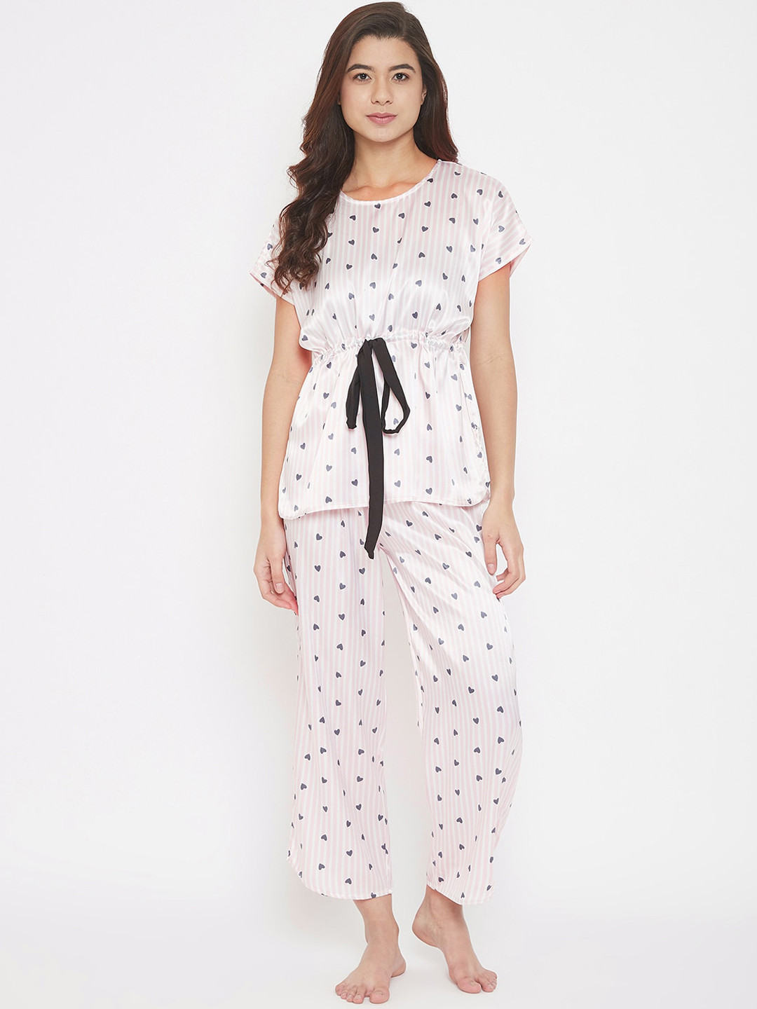 

The Kaftan Company Women Pink & White Striped Night Suit