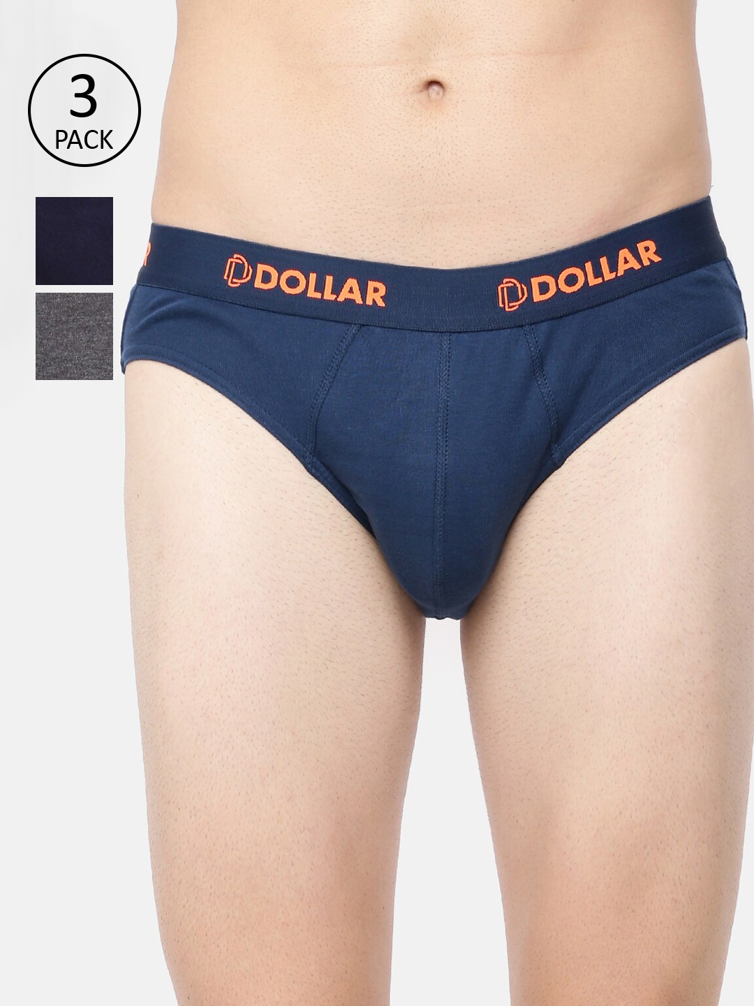 

Dollar Bigboss Men Solid Pack of 3 Cotton Superior Snug Fit Brief MDBR-02, Assorted