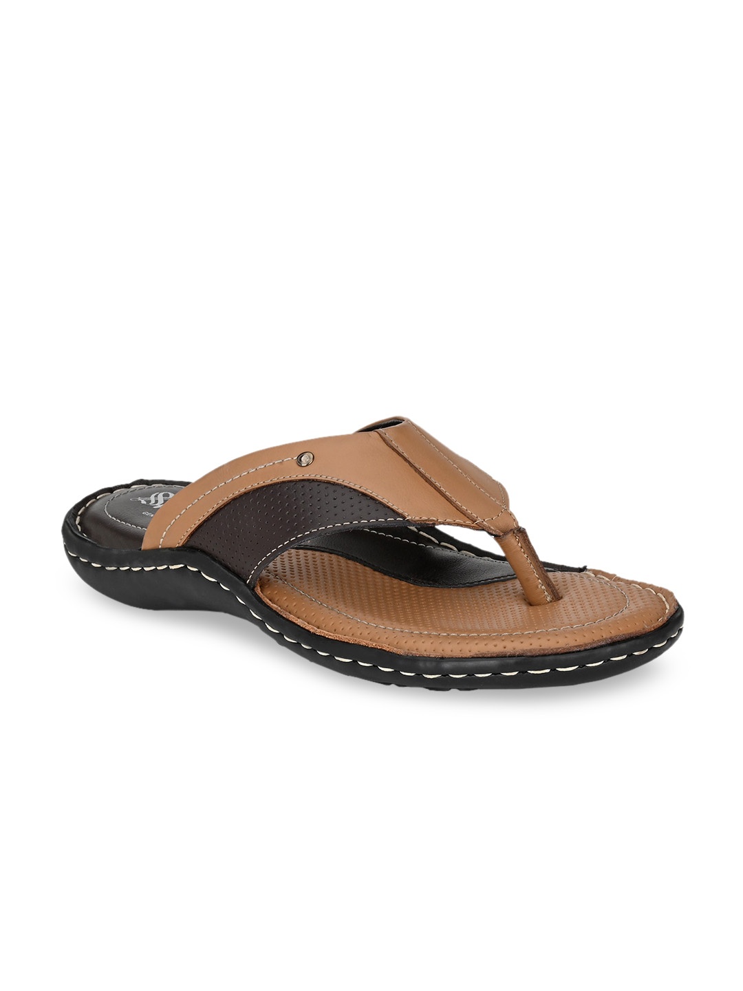 

SHENCES Men Tan Brown Colourblocked Leather Comfort Sandals