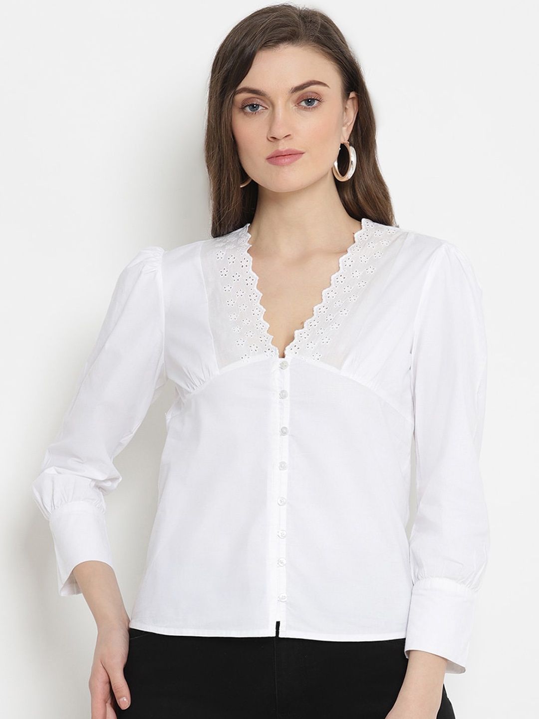 

The Vanca Women White Solid Shirt Style Top
