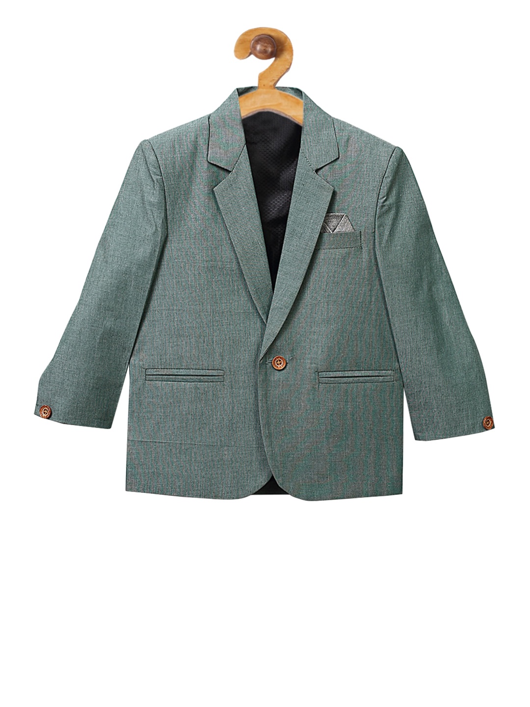 

RIKIDOOS Boys Green Solid Comfort-Fit Single-Breasted Casual Blazer