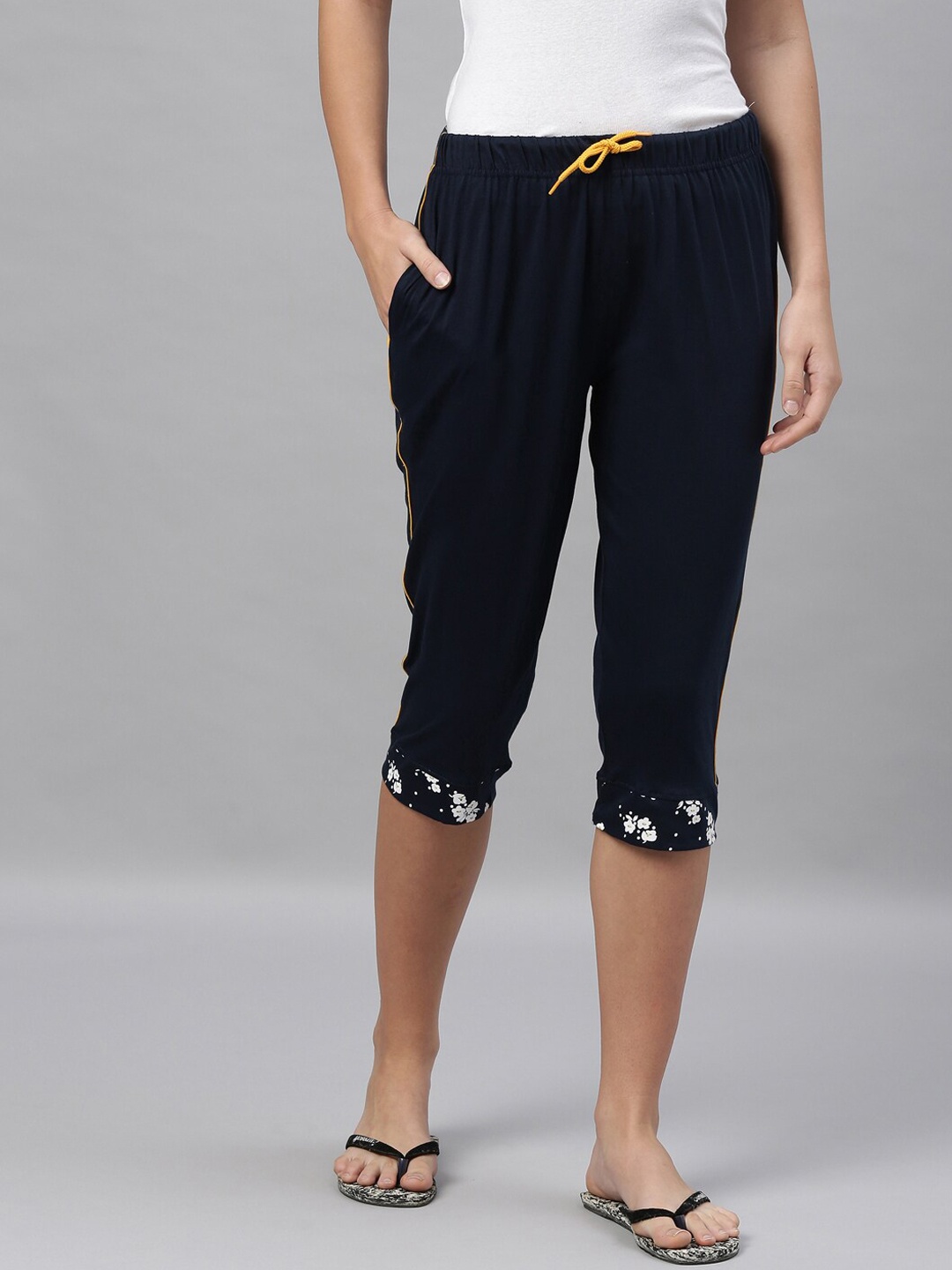 Kryptic Women Navy Blue Solid Regular Fit Capris