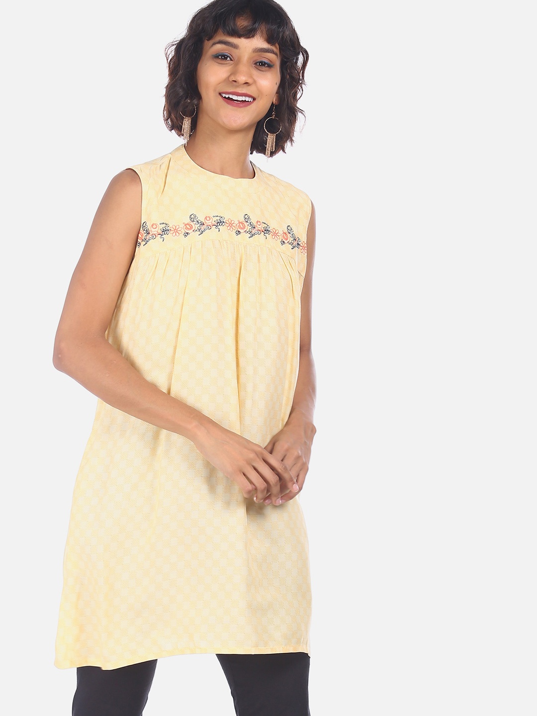 

Karigari Women Yellow Printed A-Line Kurta