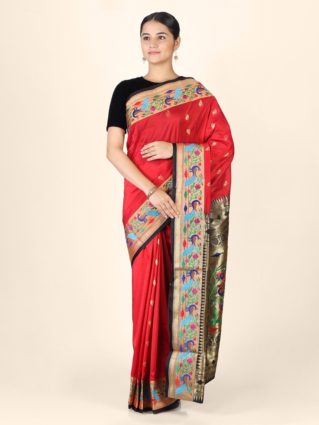 

Hastakala Red Woven Design Saree