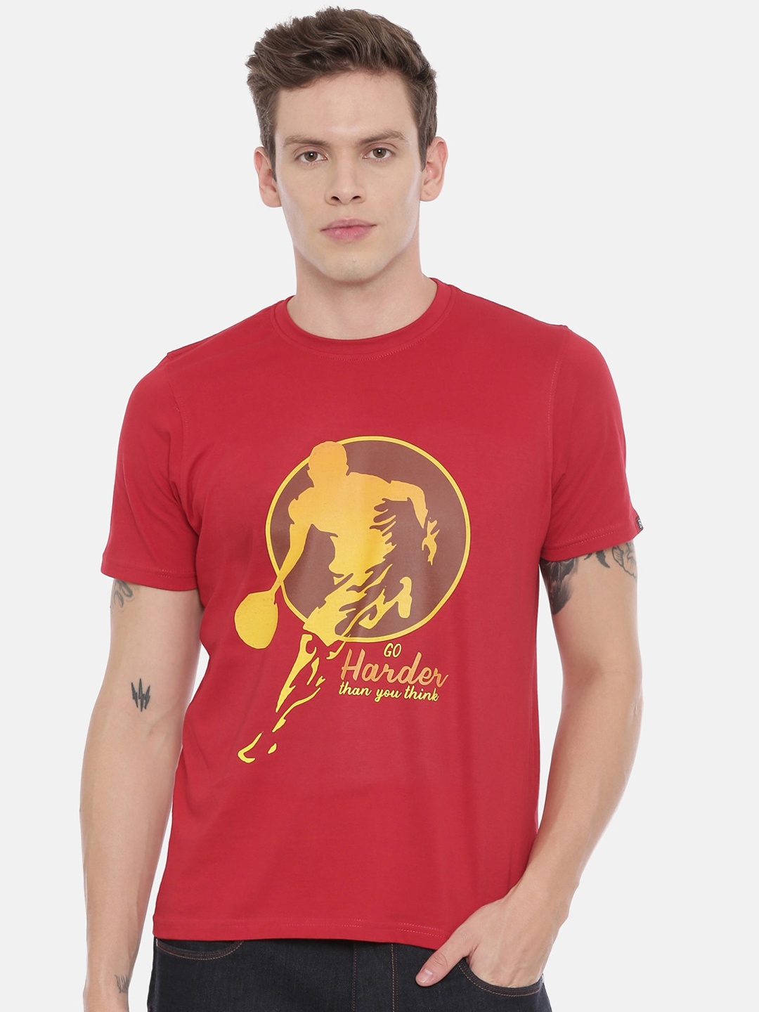 

Bushirt Men Red Printed Round Neck T-shirt