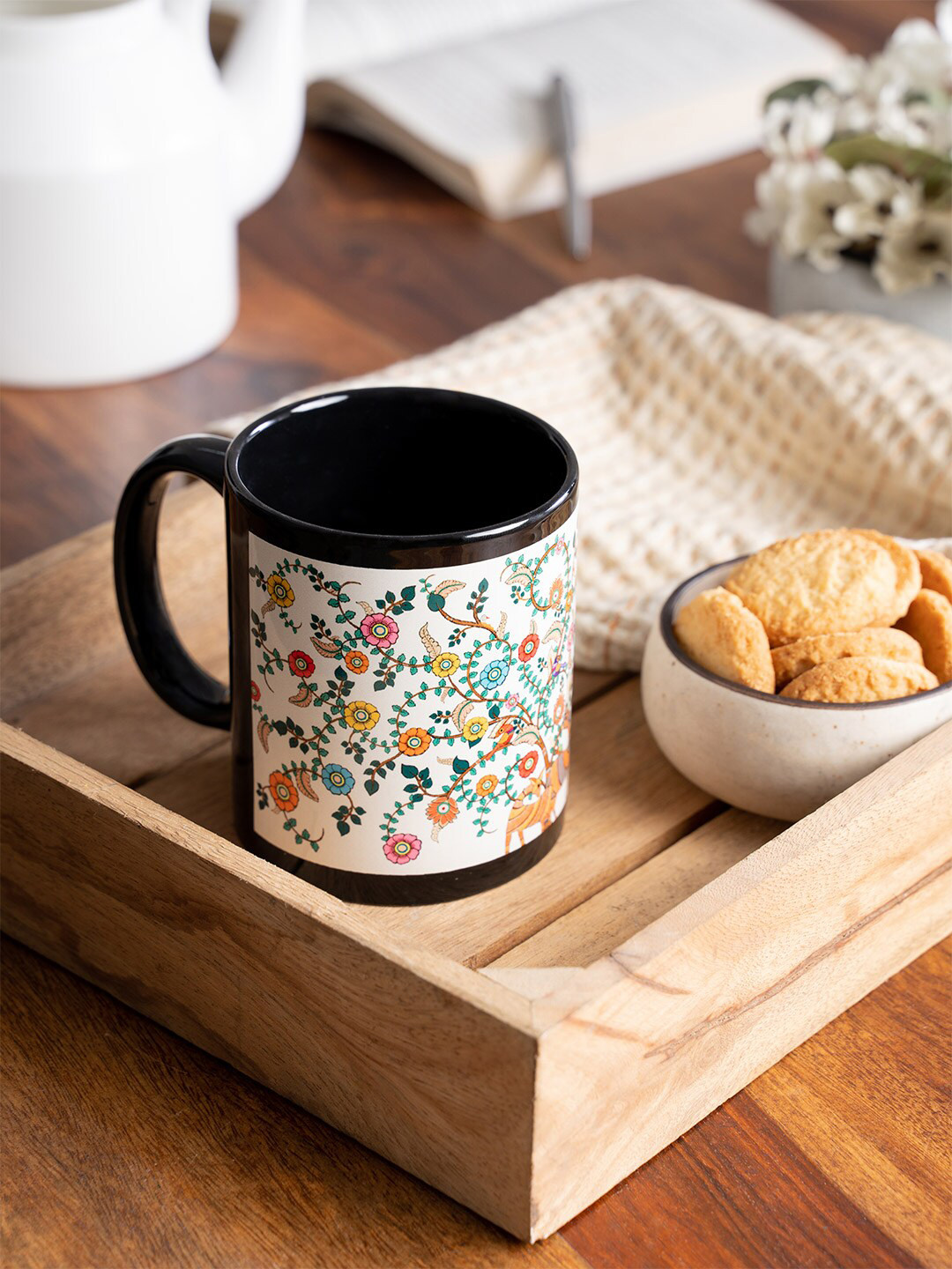 

KOLOROBIA Multicoloured Printed Ceramic Madhubani Art Inspired Mug, Multi