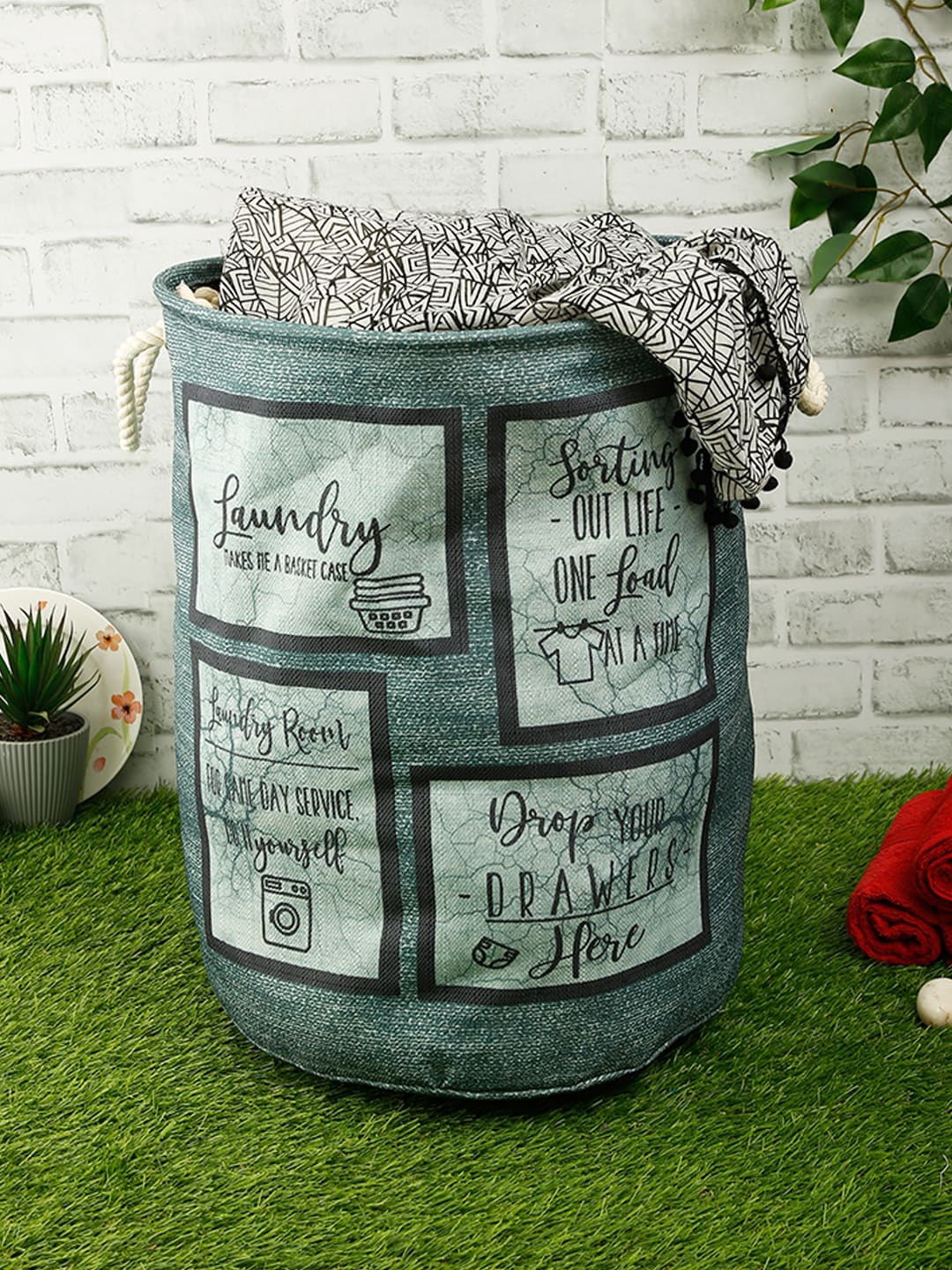 

ROMEE Green & Black Printed Foldable Waterproof Laundry Bag 50L