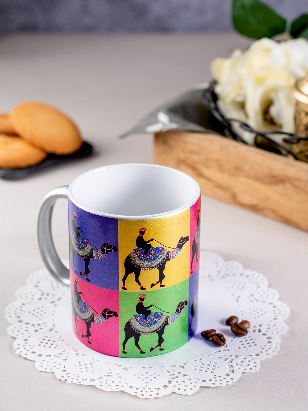 

KOLOROBIA Multicoloured Princely Printed Ceramic Princely Camel Mug, Multi