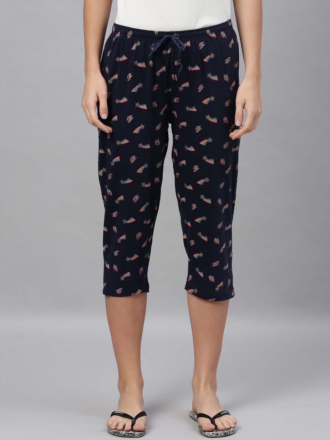 

Kryptic Women Conversational Printed Pure Cotton Relaxed Fit Capris, Navy blue