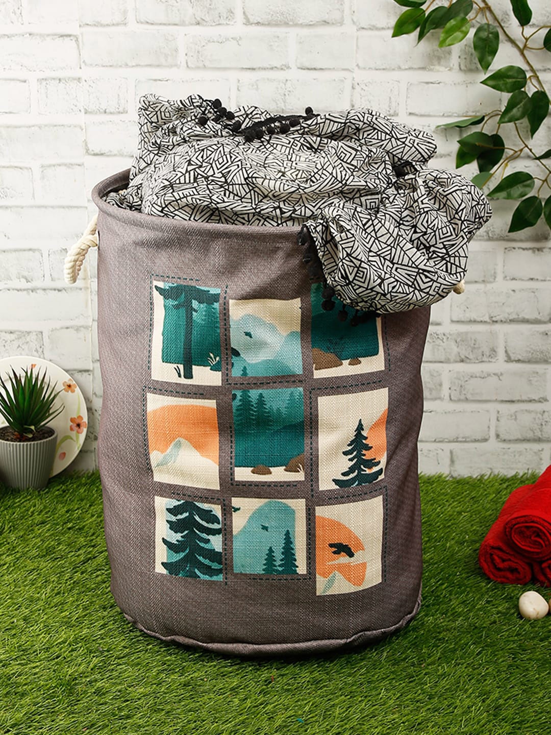 

ROMEE Grey & Green Printed Foldable Waterproof Laundry Bag 50L
