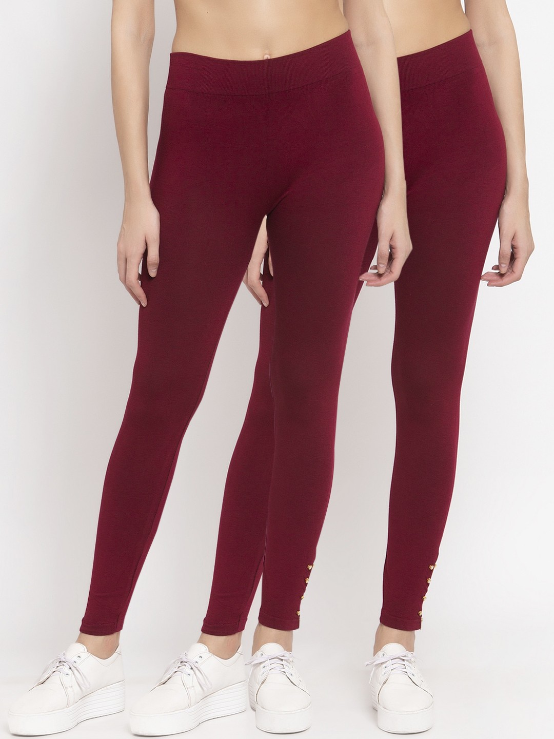 

KLOTTHE Women Pack Of 2 Maroon Solid Skinny-Fit Jeggings