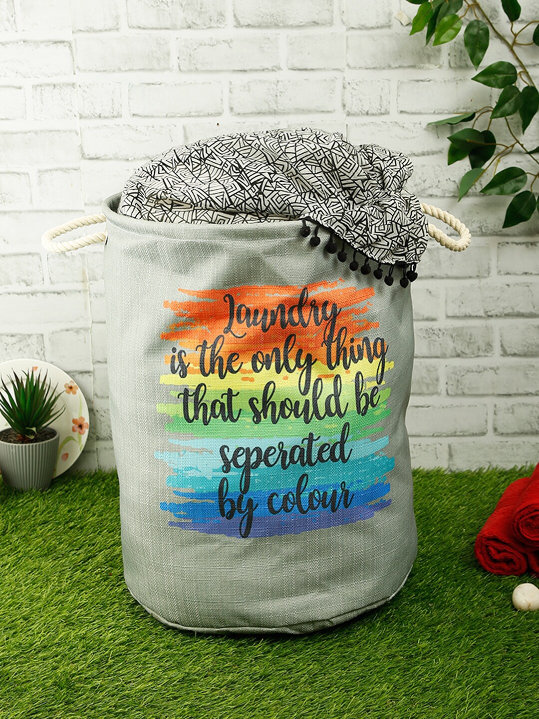 ROMEE Silver-Toned & Orange Printed Foldable Waterproof Laundry Bag 50L