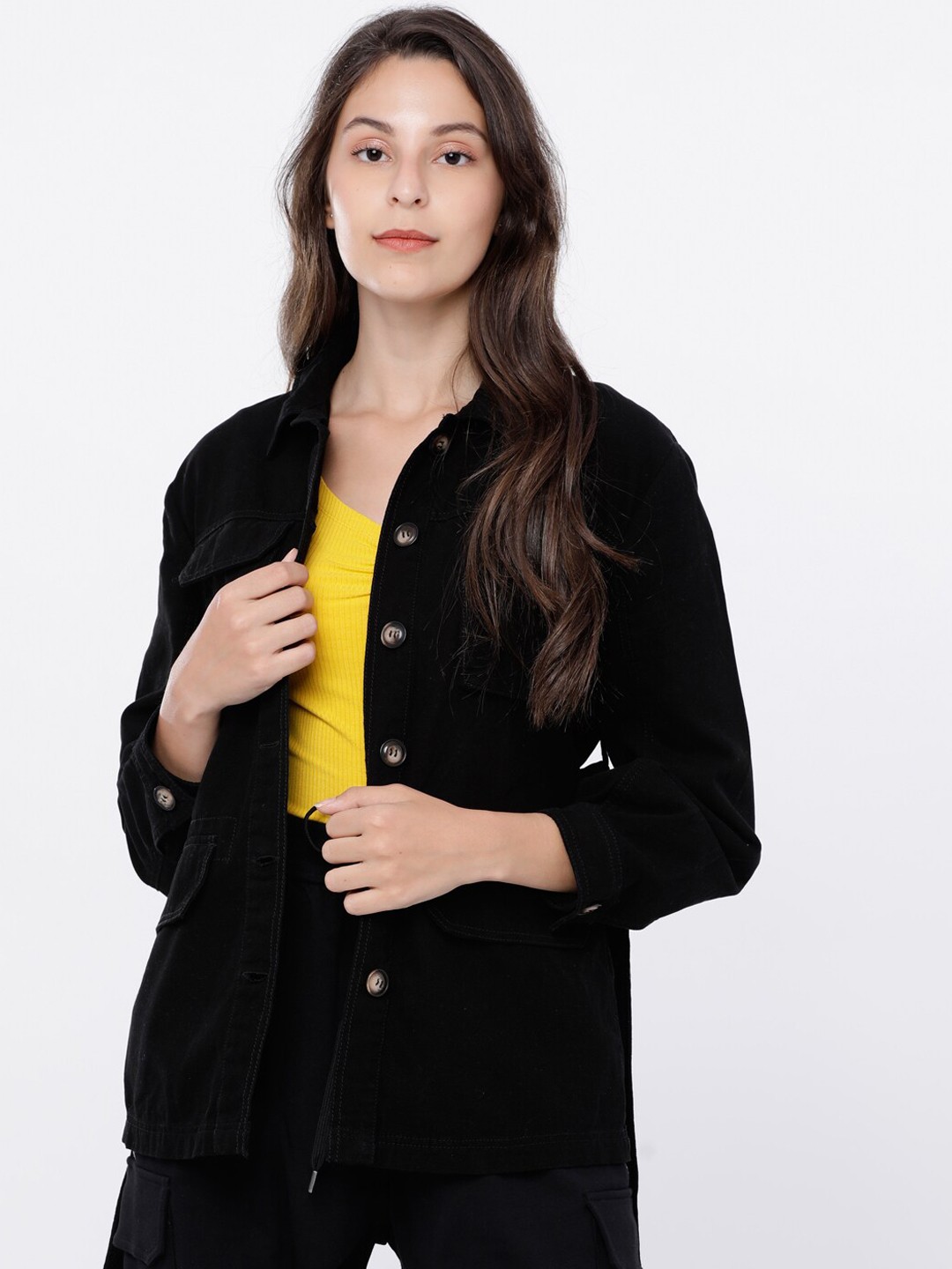 

Tokyo Talkies Women Black Solid Denim Jacket