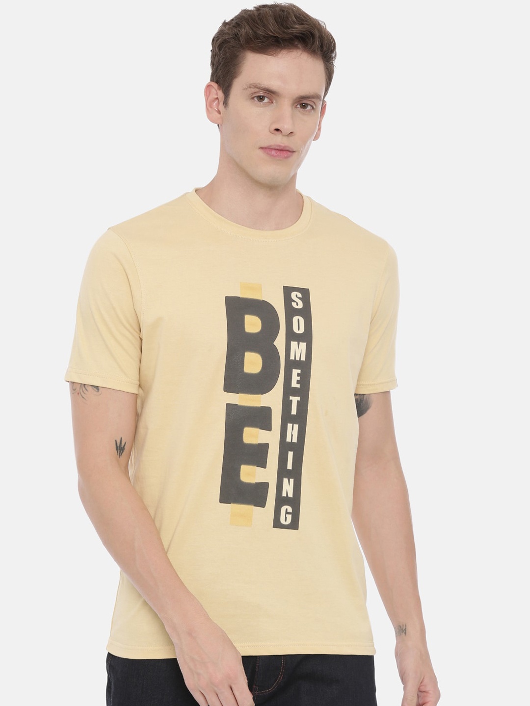 

Bushirt Men Beige Printed Round Neck T-shirt