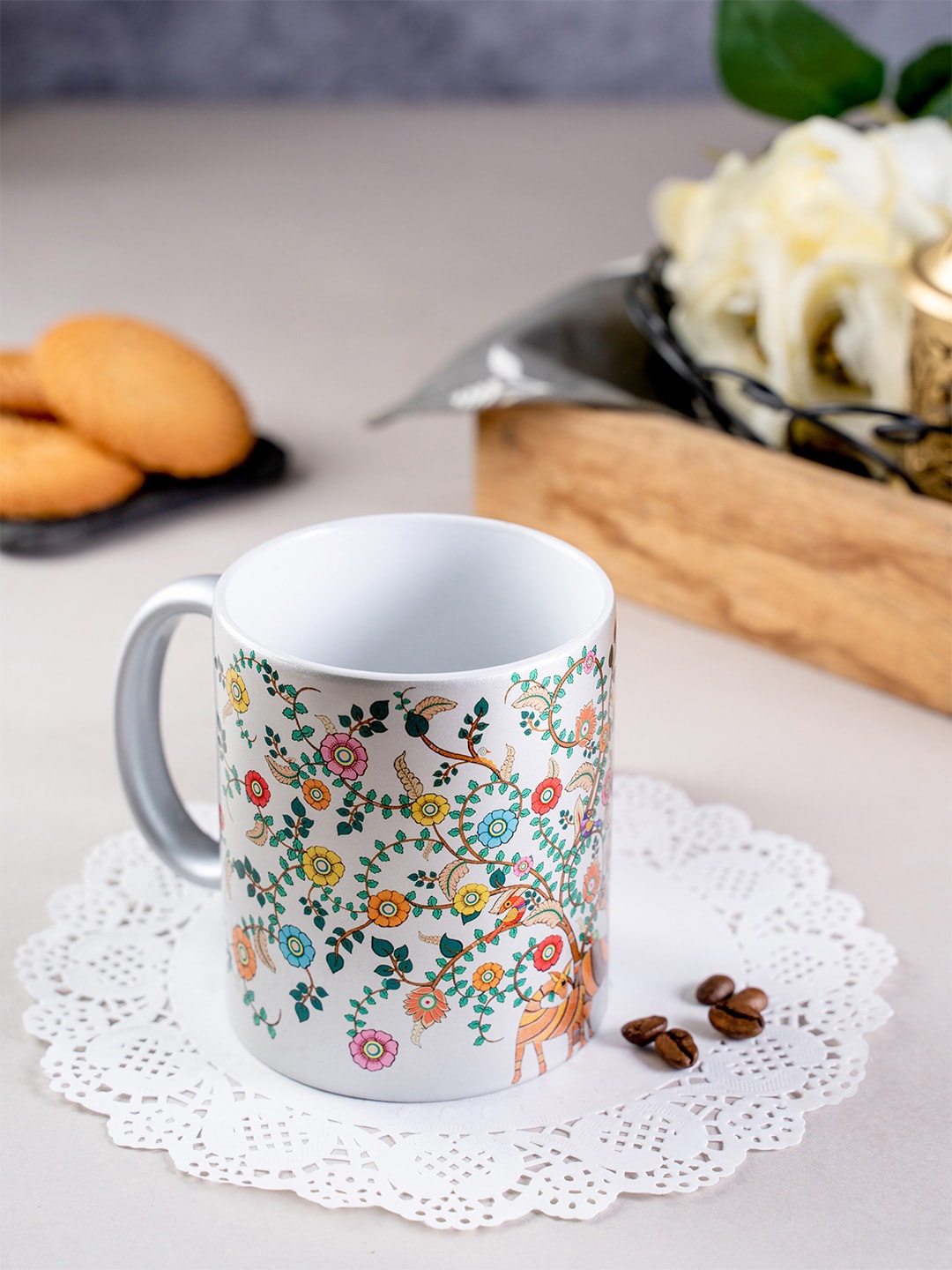 

KOLOROBIA Multicoloured Printed Ceramic Madhubani Art Inspired Mug, Multi
